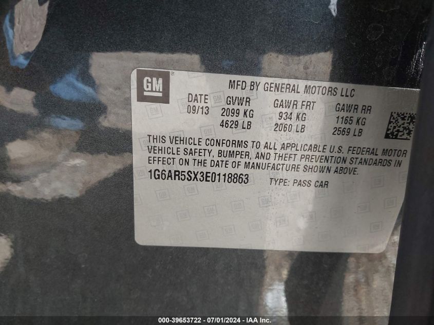 2014 Cadillac Cts Luxury VIN: 1G6AR5SX3E0118863 Lot: 39653722