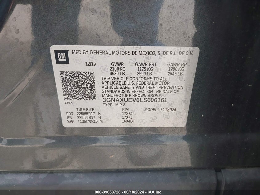 2020 CHEVROLET EQUINOX LT - 3GNAXUEV6LS606161