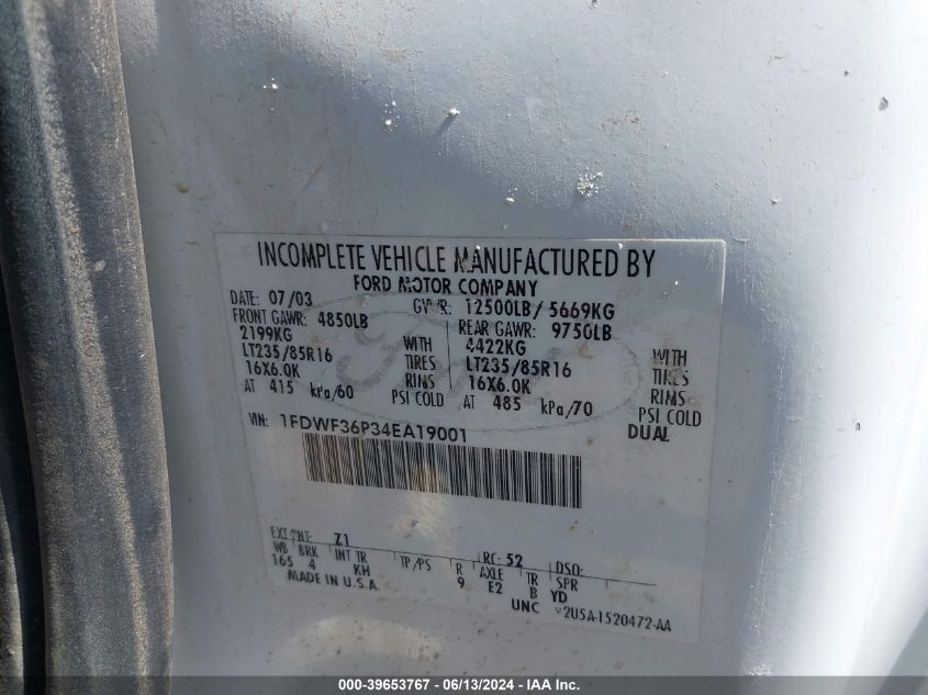 2004 Ford F-350 Xl/Xlt VIN: 1FDWF36P34EA19001 Lot: 39653767