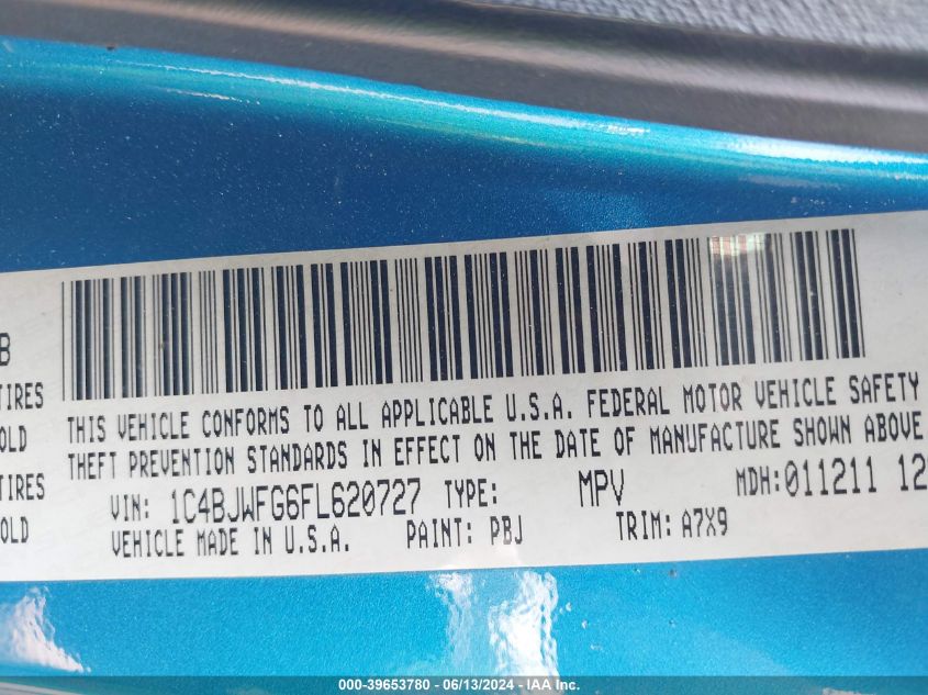 2015 Jeep Wrangler Unlimited Rubicon VIN: 1C4BJWFG6FL620727 Lot: 39653780