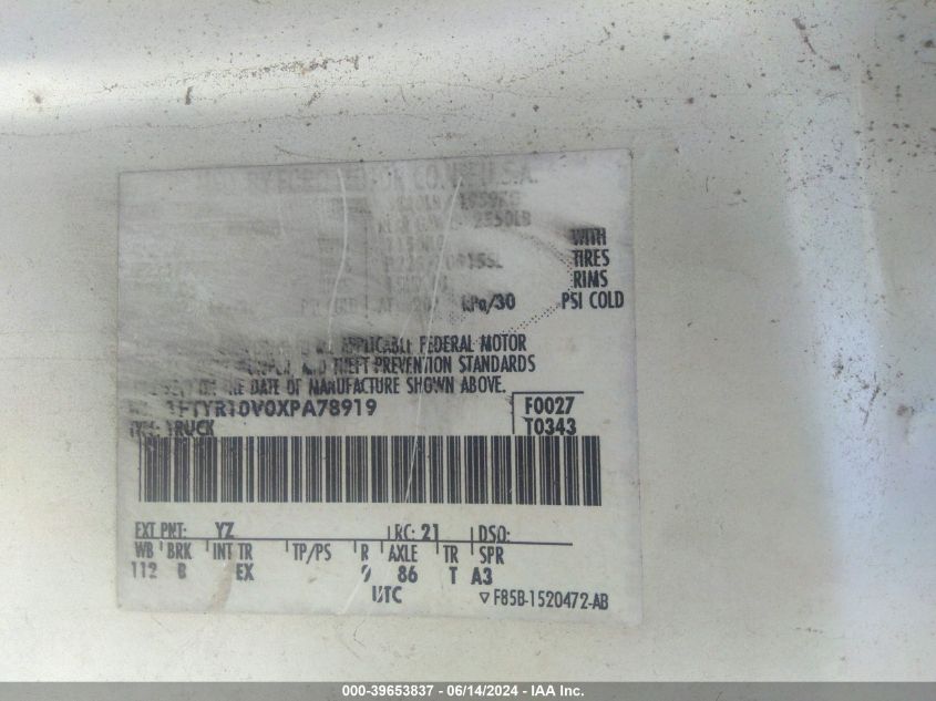 1999 Ford Ranger Xl/Xlt VIN: 1FTYR10V0XPA78919 Lot: 39653837