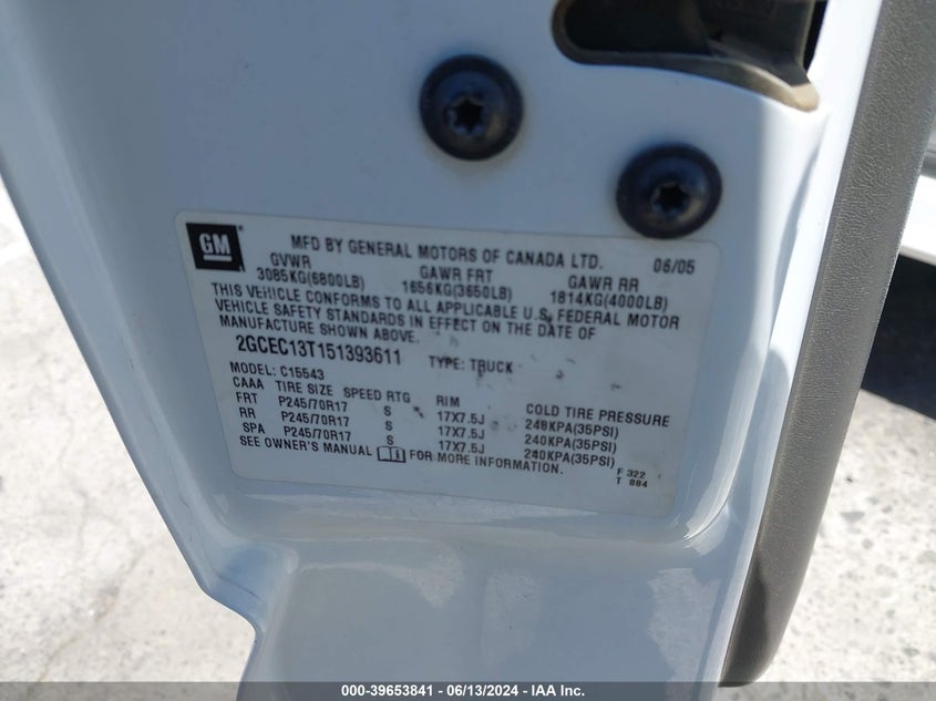 2005 Chevrolet Silverado 1500 Ls VIN: 2GCEC13T151393611 Lot: 39653841