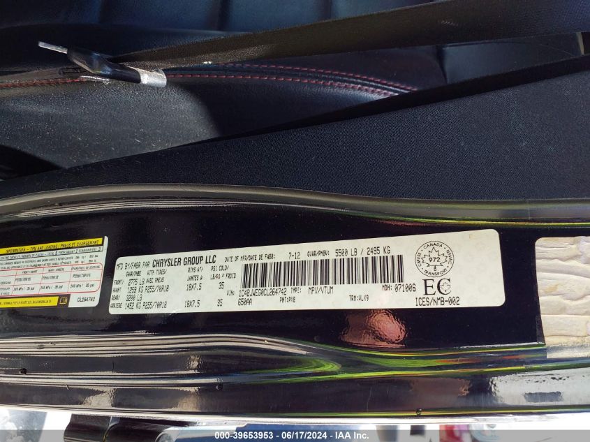 2012 Jeep Wrangler Unlimited Sahara VIN: 1C4BJWEG0CL264742 Lot: 39653953