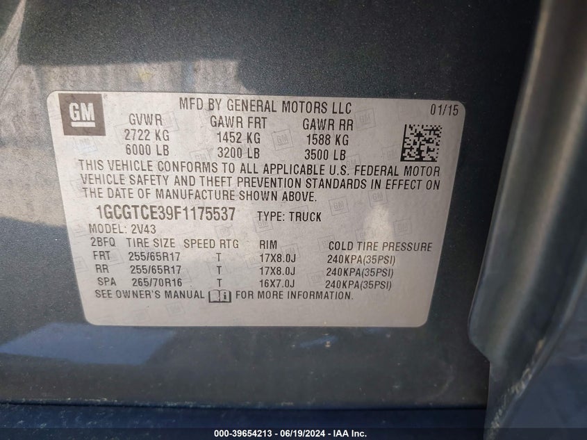 2015 CHEVROLET COLORADO Z71 - 1GCGTCE39F1175537