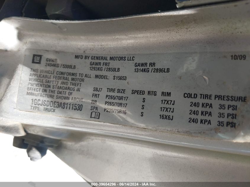 2010 Chevrolet Colorado 2Lt VIN: 1GCJSDDE3A8111530 Lot: 39654296