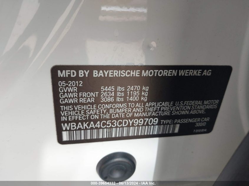 2012 BMW 740I VIN: WBAKA4C53CDY99709 Lot: 39654332