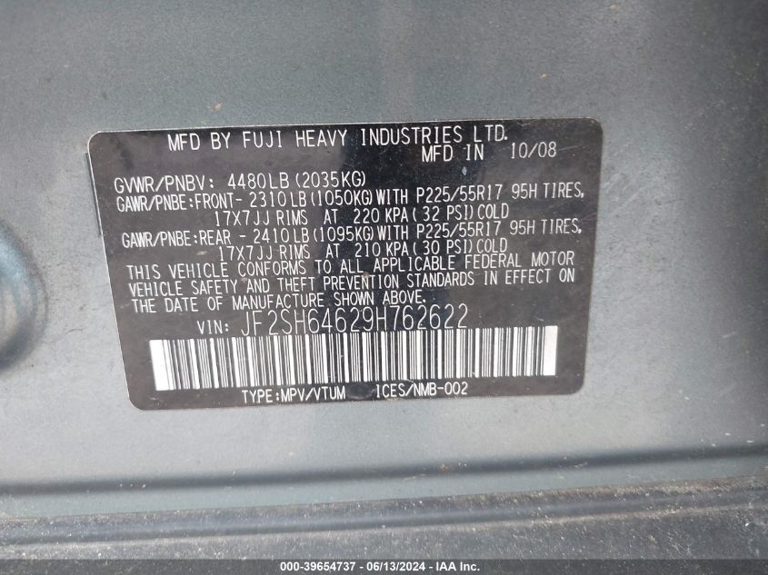 2009 Subaru Forester 2.5X Limited VIN: JF2SH64629H762622 Lot: 39654737