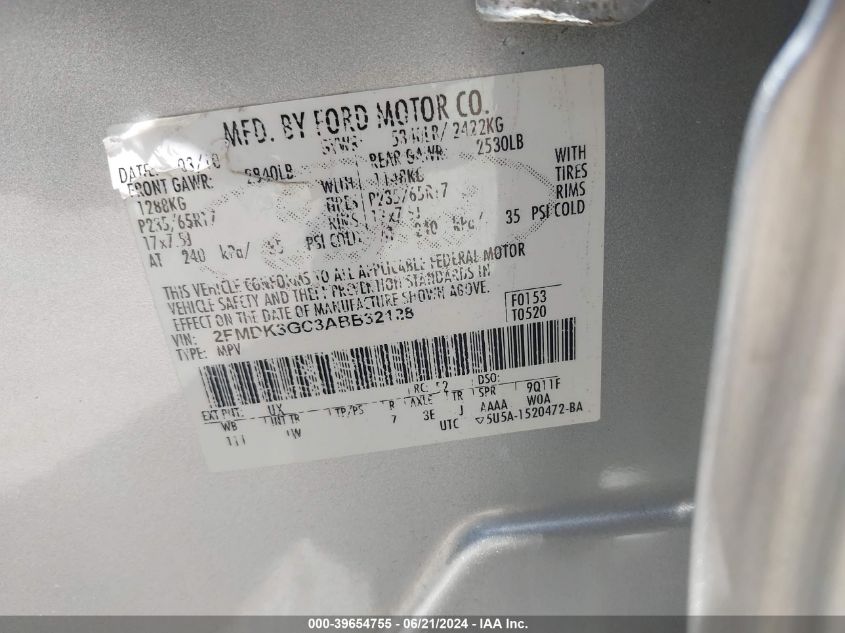 2010 Ford Edge Se VIN: 2FMDK3GC3ABB32128 Lot: 39654755