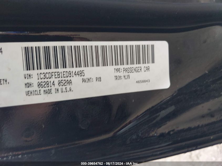 2014 Dodge Dart Gt VIN: 1C3CDFEB1ED914485 Lot: 39654762