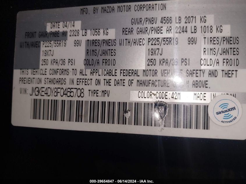 2015 Mazda Cx-5 Grand Touring VIN: JM3KE4DY8F0465708 Lot: 39654847