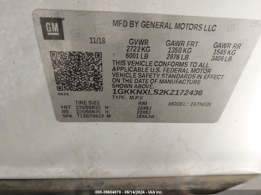 1GKKNXLS2KZ172436 2019 GMC Acadia Denali