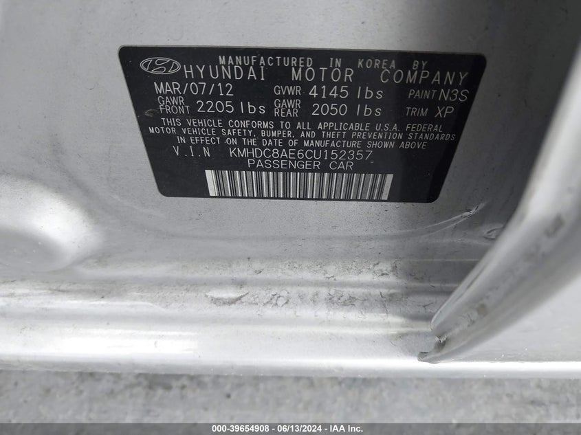 2012 Hyundai Elantra Touring Gls VIN: KMHDC8AE6CU152357 Lot: 39654908