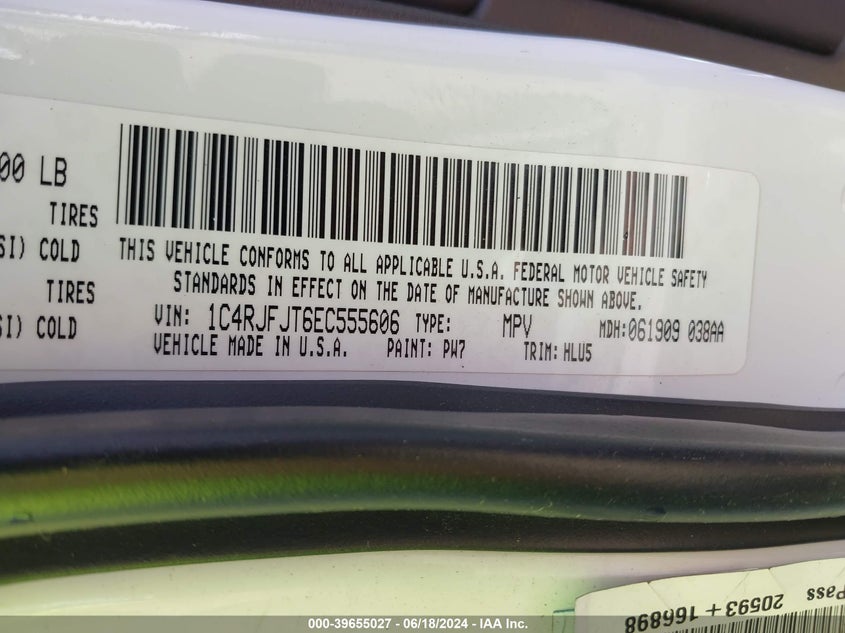 2014 Jeep Grand Cherokee Summit VIN: 1C4RJFJT6EC555606 Lot: 39655027