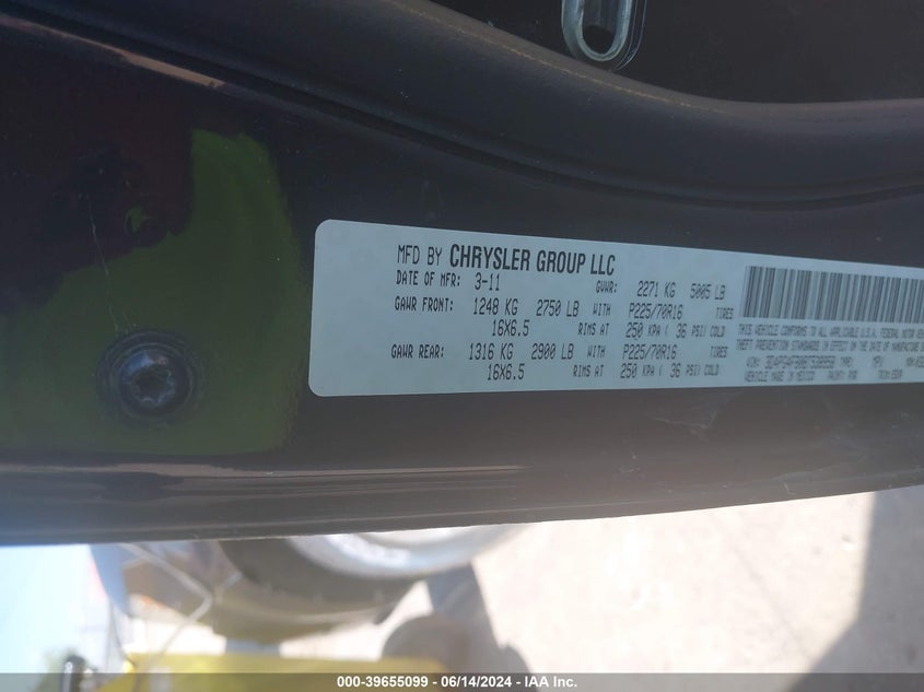 2011 Dodge Journey Express VIN: 3D4PG4FB0BT538958 Lot: 39655099