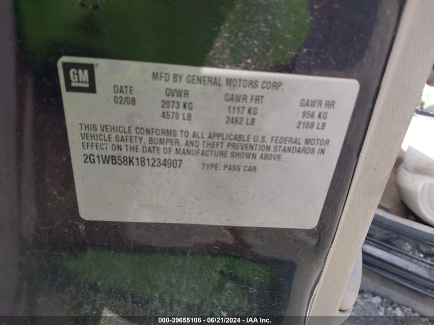 2008 Chevrolet Impala Ls VIN: 2G1WB58K181234907 Lot: 39655108