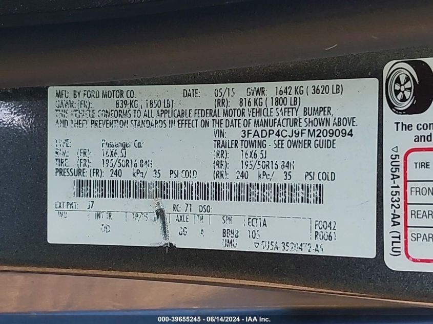 2015 FORD FIESTA TITANIUM - 3FADP4CJ9FM209094