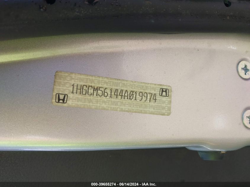 2004 Honda Accord 2.4 Dx VIN: 1HGCM56144A019974 Lot: 39655274