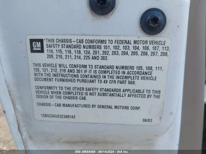 2003 Chevrolet Silverado C2500 VIN: 1GBGC24U03Z348142 Lot: 39655458