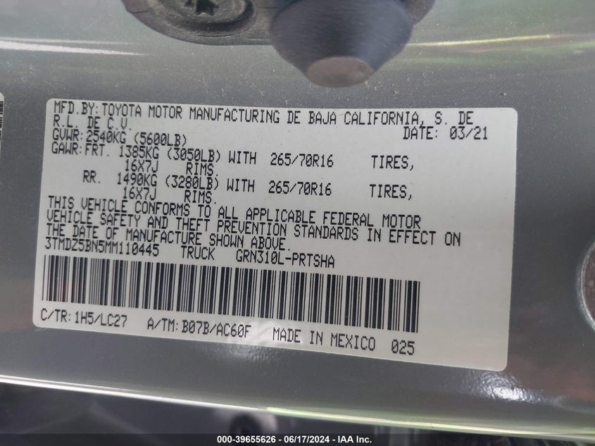 2021 TOYOTA TACOMA TRD OFF-ROAD - 3TMDZ5BN5MM110445