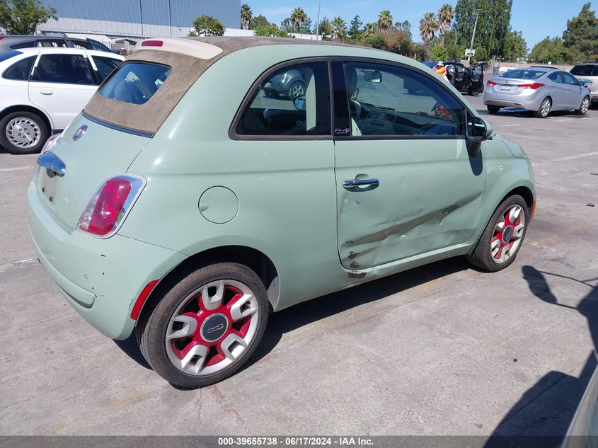 2012 Fiat 500C Pop VIN: 3C3CFFDR7CT381154 Lot: 39655738