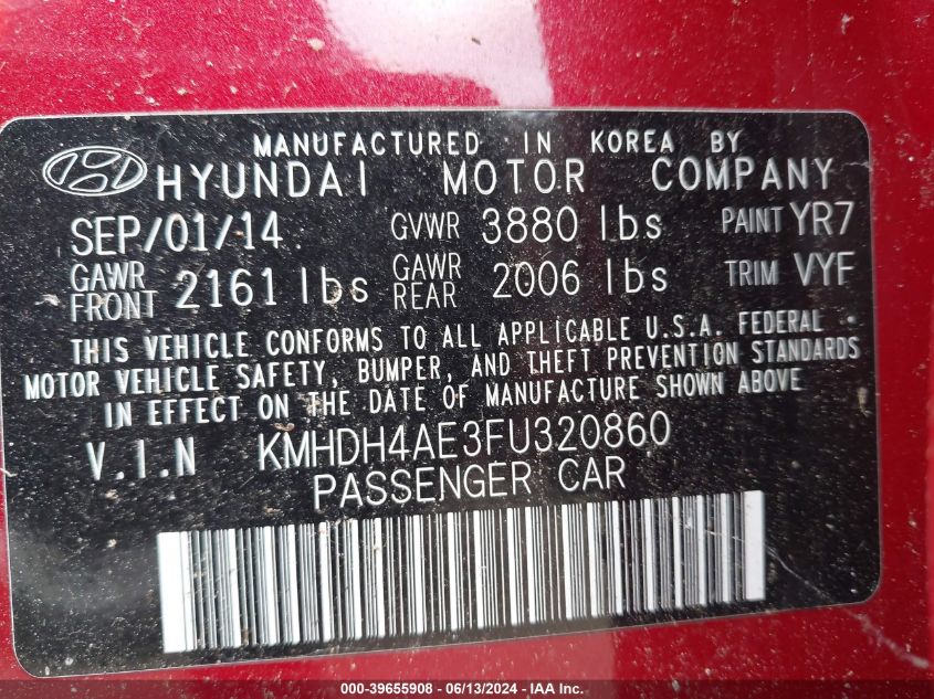 KMHDH4AE3FU320860 | 2015 HYUNDAI ELANTRA