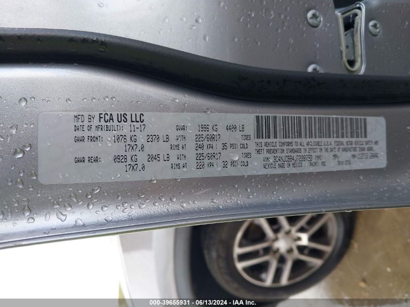 2018 Jeep Compass Latitude Fwd VIN: 3C4NJCBB4JT228798 Lot: 39655931