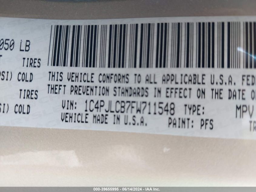 2015 Jeep Cherokee Latitude VIN: 1C4PJLCB7FW71154 Lot: 39655995