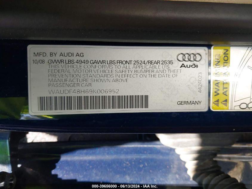 2009 Audi A4 2.0T Special Edition VIN: WAUDF48H69K006952 Lot: 39656000
