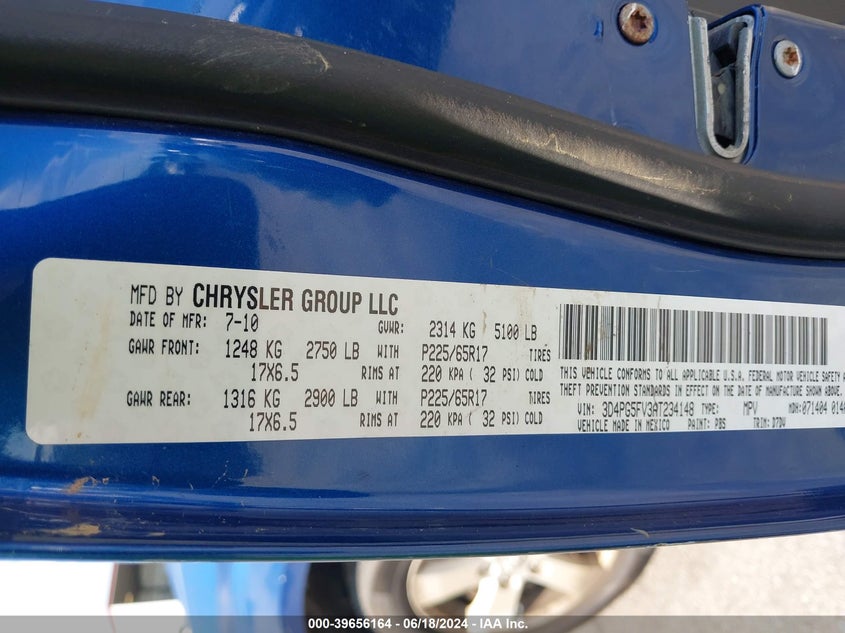 2010 Dodge Journey Sxt VIN: 3D4PG5FV3AT234148 Lot: 39656164