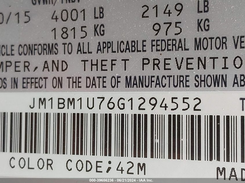 2016 Mazda Mazda3 I Sport VIN: JM1BM1U76G1294552 Lot: 39656236