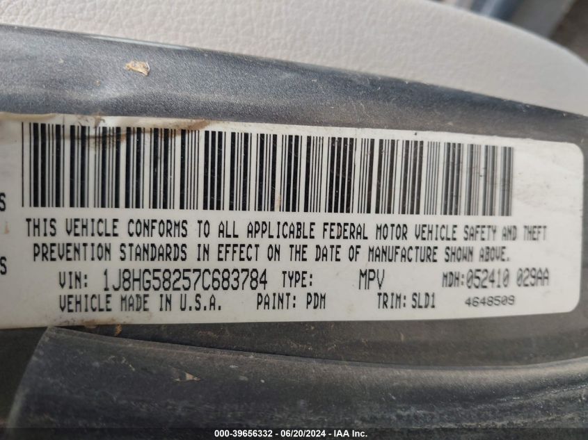 2007 Jeep Commander Limited VIN: 1J8HG58257C683784 Lot: 39656332