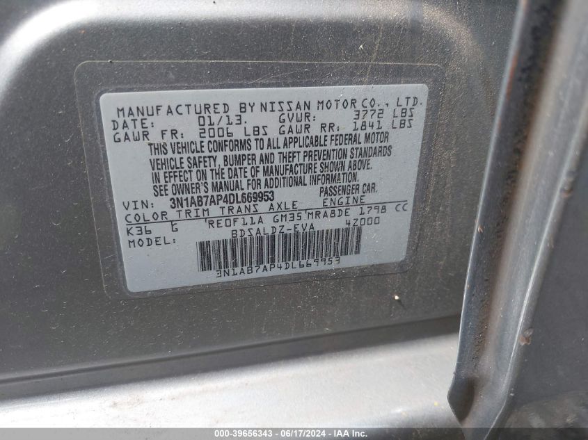 3N1AB7AP4DL669953 | 2013 NISSAN SENTRA