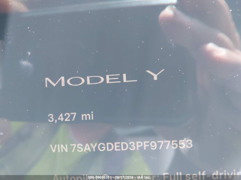 2023 Tesla Model Y Rwd VIN: 7SAYGDED3PF977553 Lot: 39656351