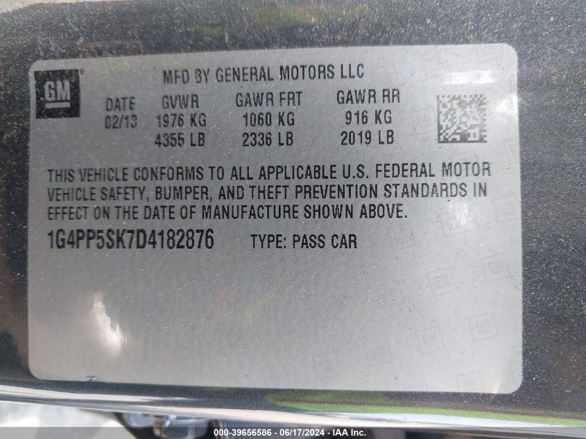 2013 Buick Verano VIN: 1G4PP5SK7D4182876 Lot: 39656586