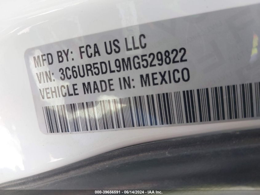 2021 Ram 2500 Big Horn 4X4 6'4 Box VIN: 3C6UR5DL9MG529822 Lot: 39656591