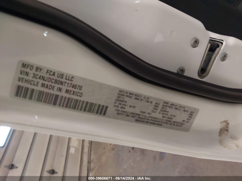 2022 Jeep Compass Limited 4X4 VIN: 3C4NJDCB0NT174670 Lot: 39656671