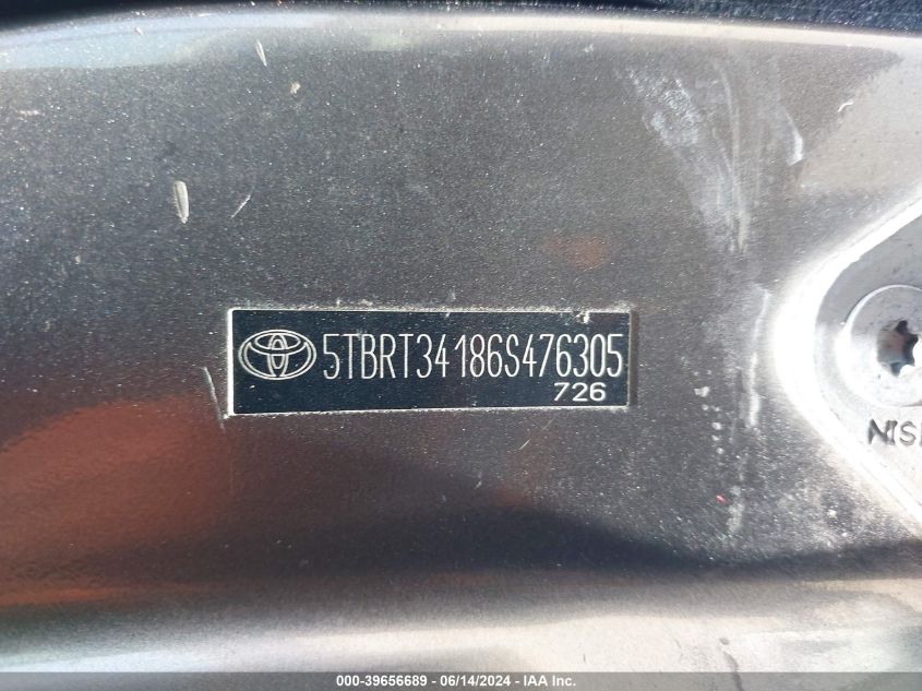 2006 Toyota Tundra Sr5 V8 VIN: 5TBRT34186S476305 Lot: 39656689