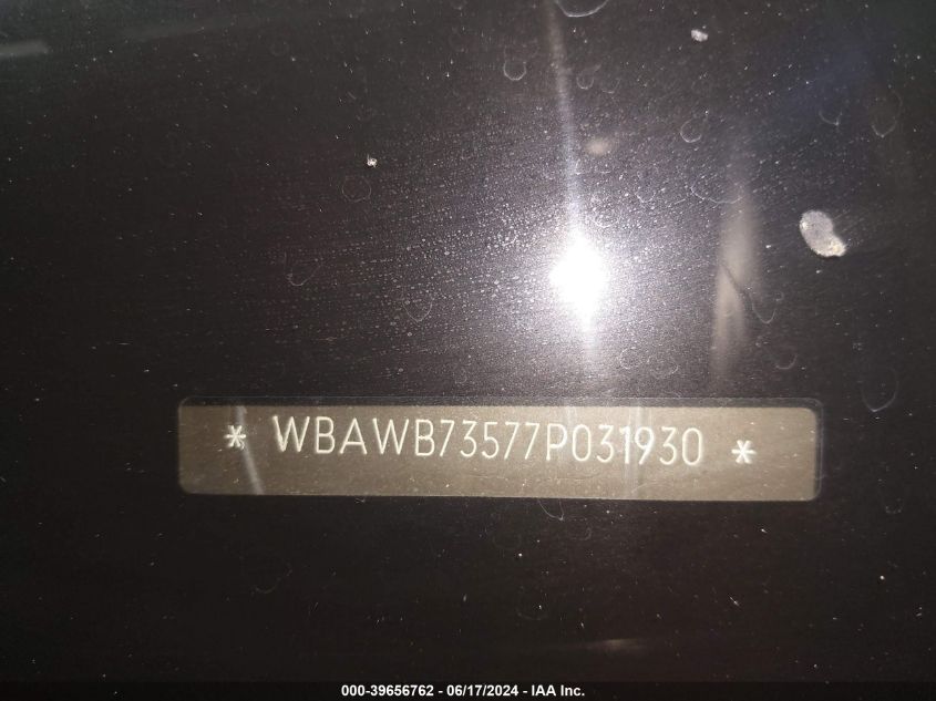 2007 BMW 335I VIN: WBAWB73577P031930 Lot: 39656762