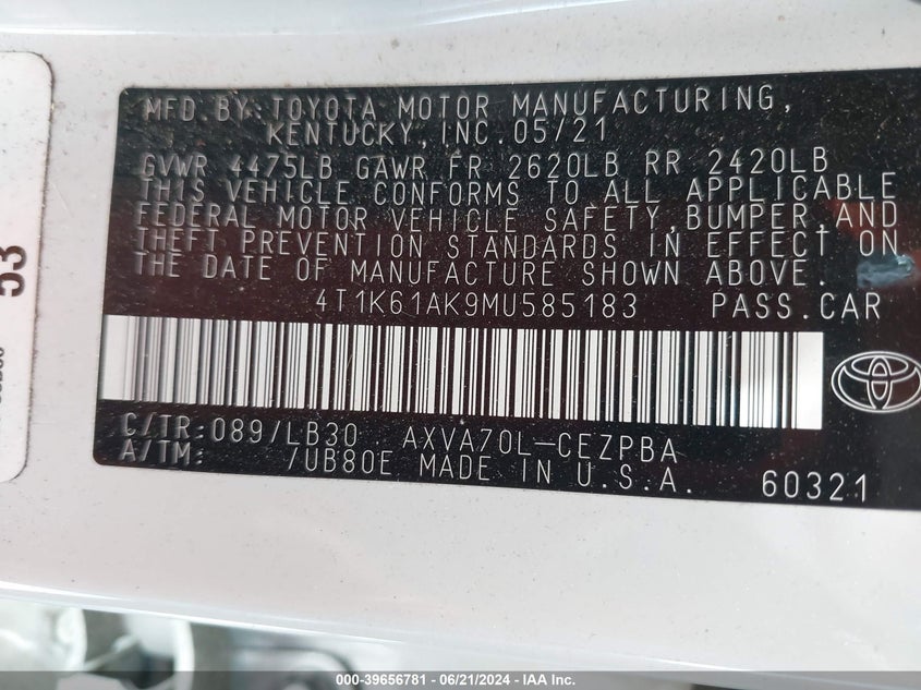 4T1K61AK9MU585183 2021 TOYOTA CAMRY photo no. 9