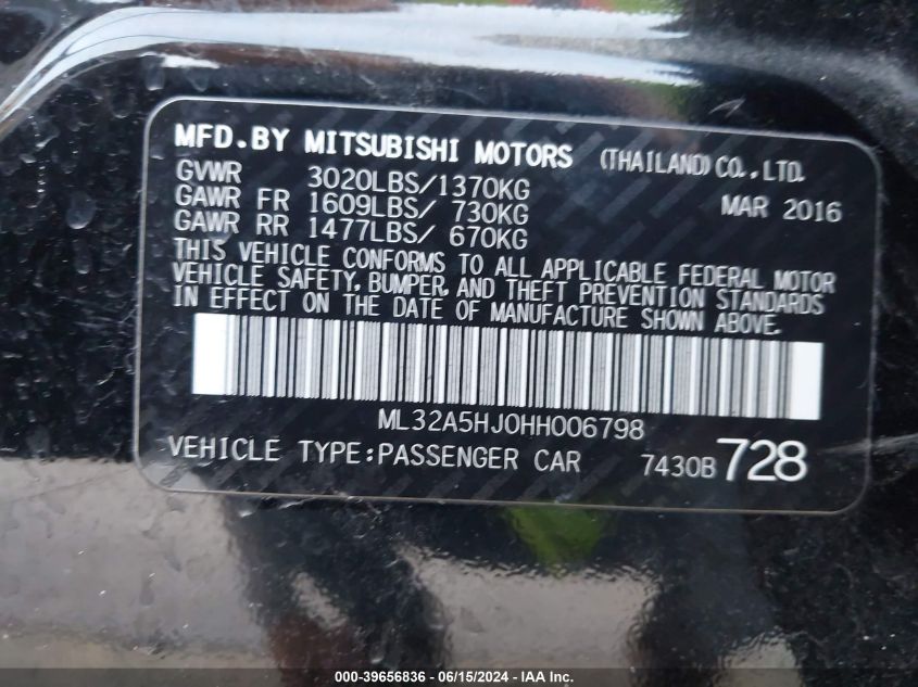 ML32A5HJ0HH006798 2017 Mitsubishi Mirage Gt