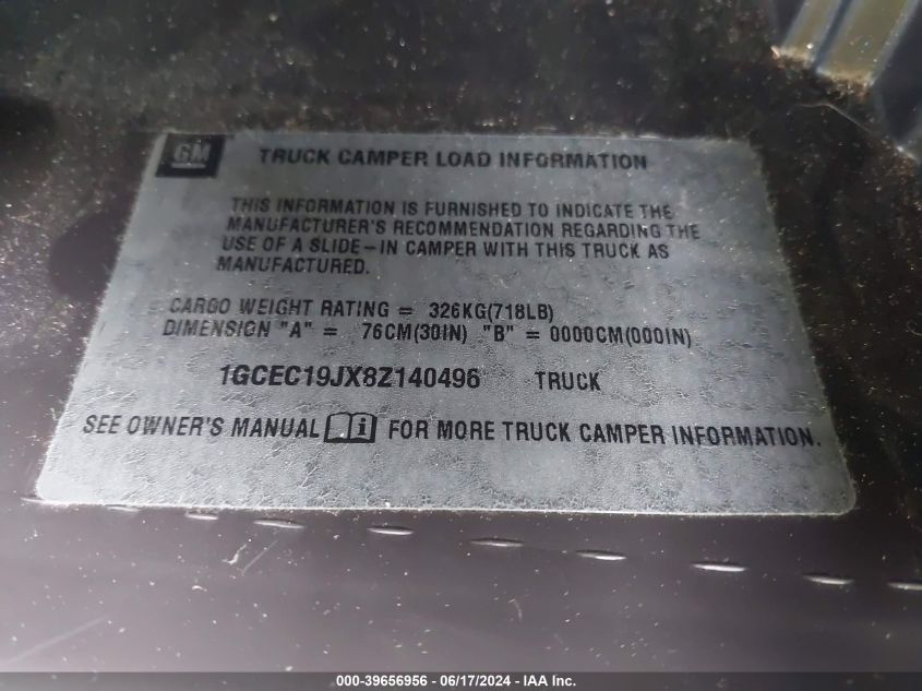 2008 Chevrolet Silverado 1500 Lt1 VIN: 1GCEC19JX8Z140496 Lot: 39656956