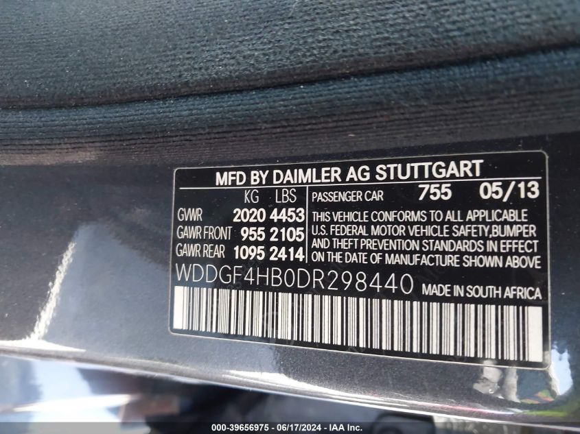 2013 Mercedes-Benz C 250 Luxury/Sport VIN: WDDGF4HB0DR298440 Lot: 39656975