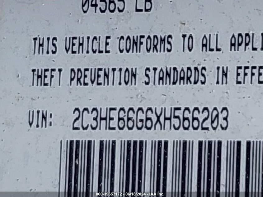 1999 Chrysler 300M VIN: 2C3HE66G6XH566203 Lot: 39657172