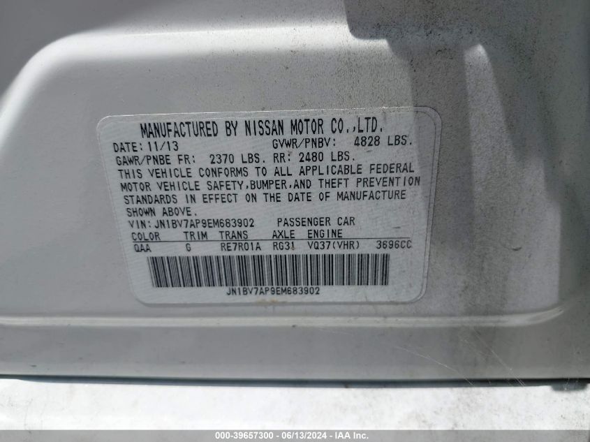 2014 Infiniti Q50 Sport VIN: JN1BV7AP9EM683902 Lot: 39657300