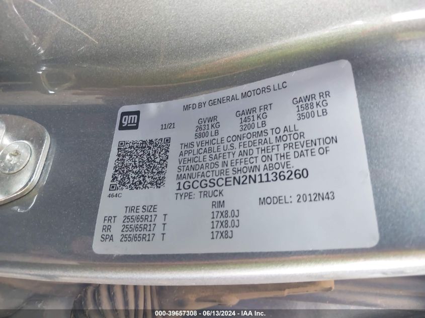 2022 Chevrolet Colorado 2Wd Short Box Lt VIN: 1GCGSCEN2N1136260 Lot: 39657308