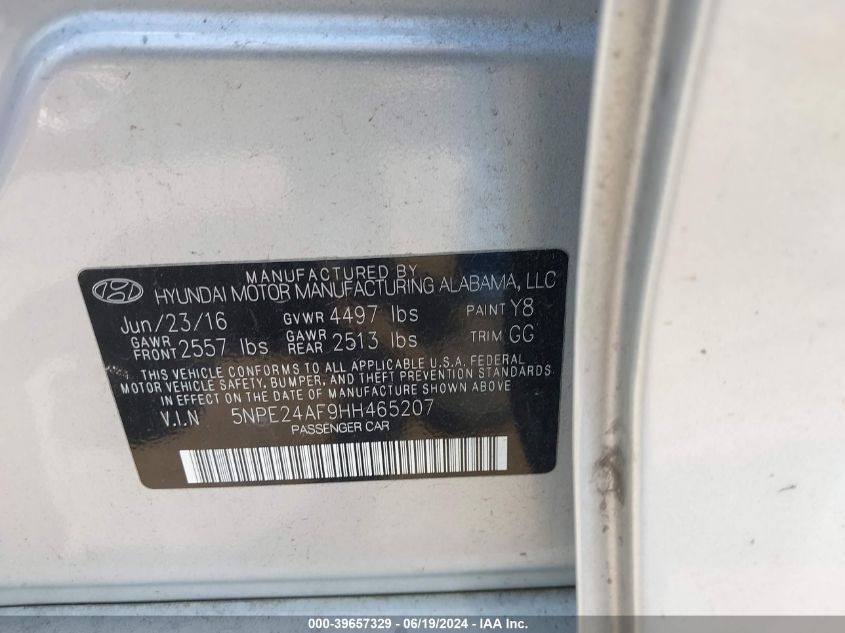 2017 HYUNDAI SONATA SE - 5NPE24AF9HH465207