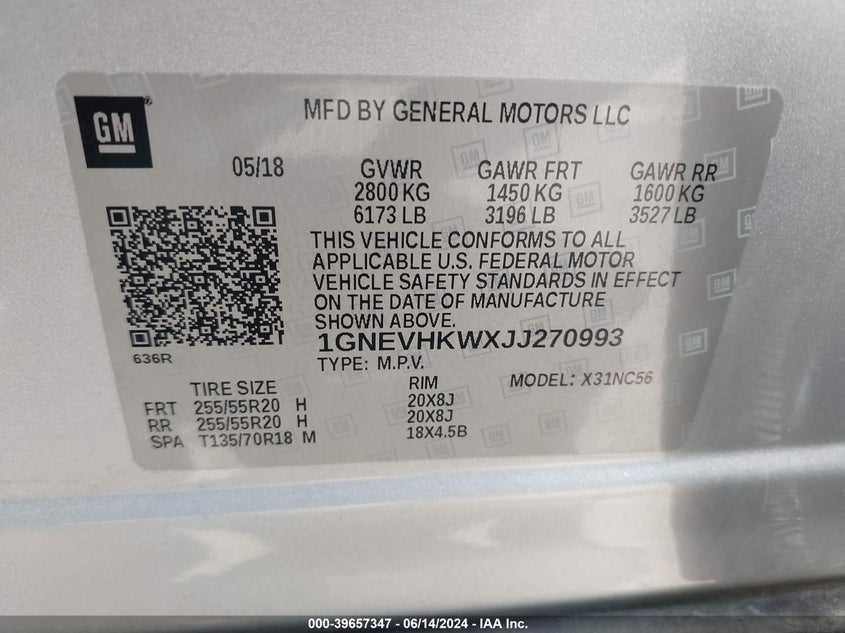 2018 CHEVROLET TRAVERSE LT LEATHER - 1GNEVHKWXJJ270993