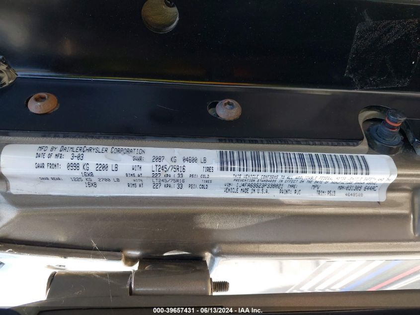 2003 Jeep Wrangler Rubicon VIN: 1J4FA69S23P338021 Lot: 39657431