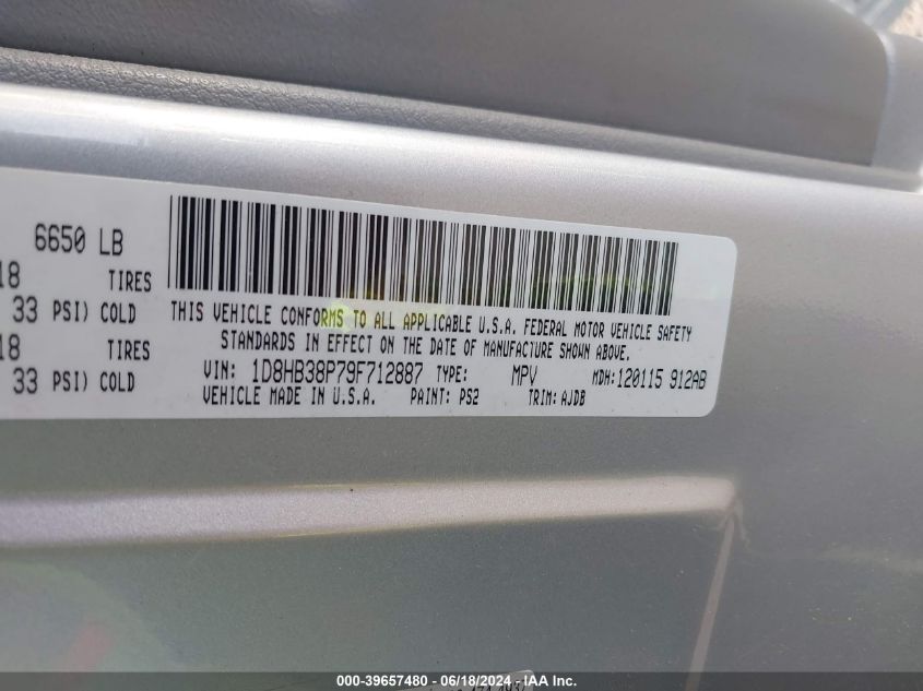 2009 Dodge Durango Se VIN: 1D8HB38P79F712887 Lot: 39657480