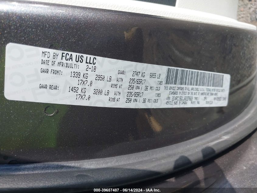 2018 Chrysler Pacifica Touring L VIN: 2C4RC1BG1JR227669 Lot: 39657487